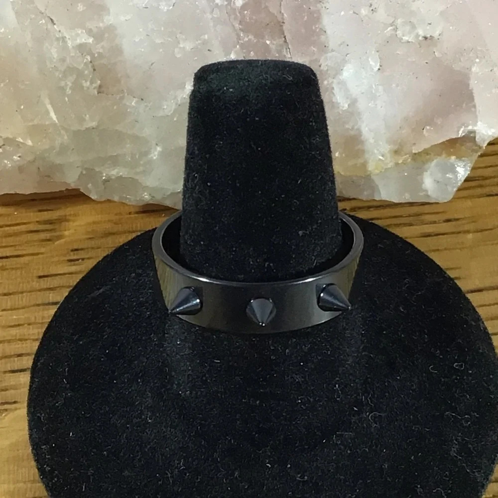 Black Stainless Steel Triple Spike Band Ring